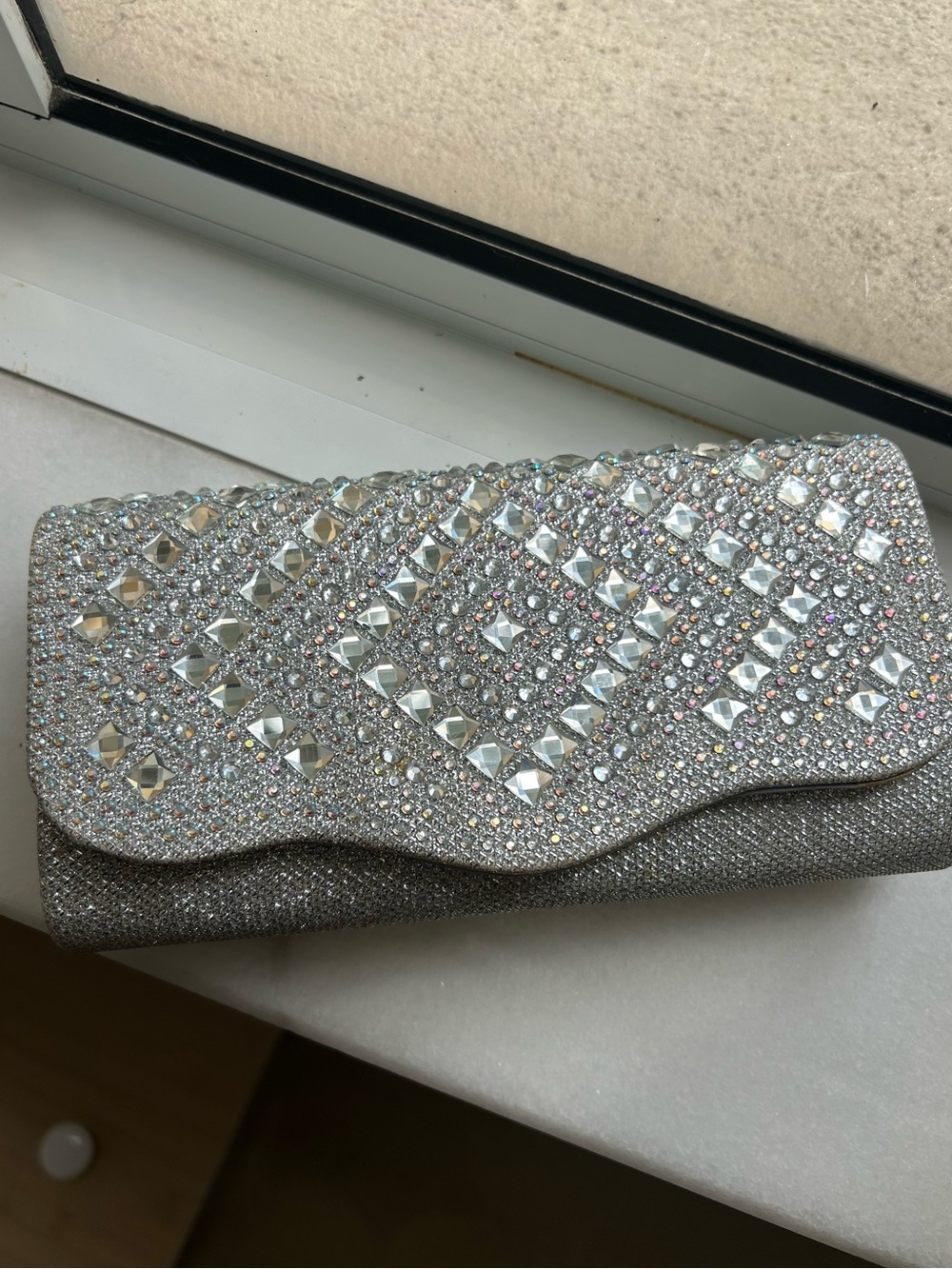 Silver Diamond Crystal Evening Clutch - Elegant Sparkle Prom Wedding Guest Purse